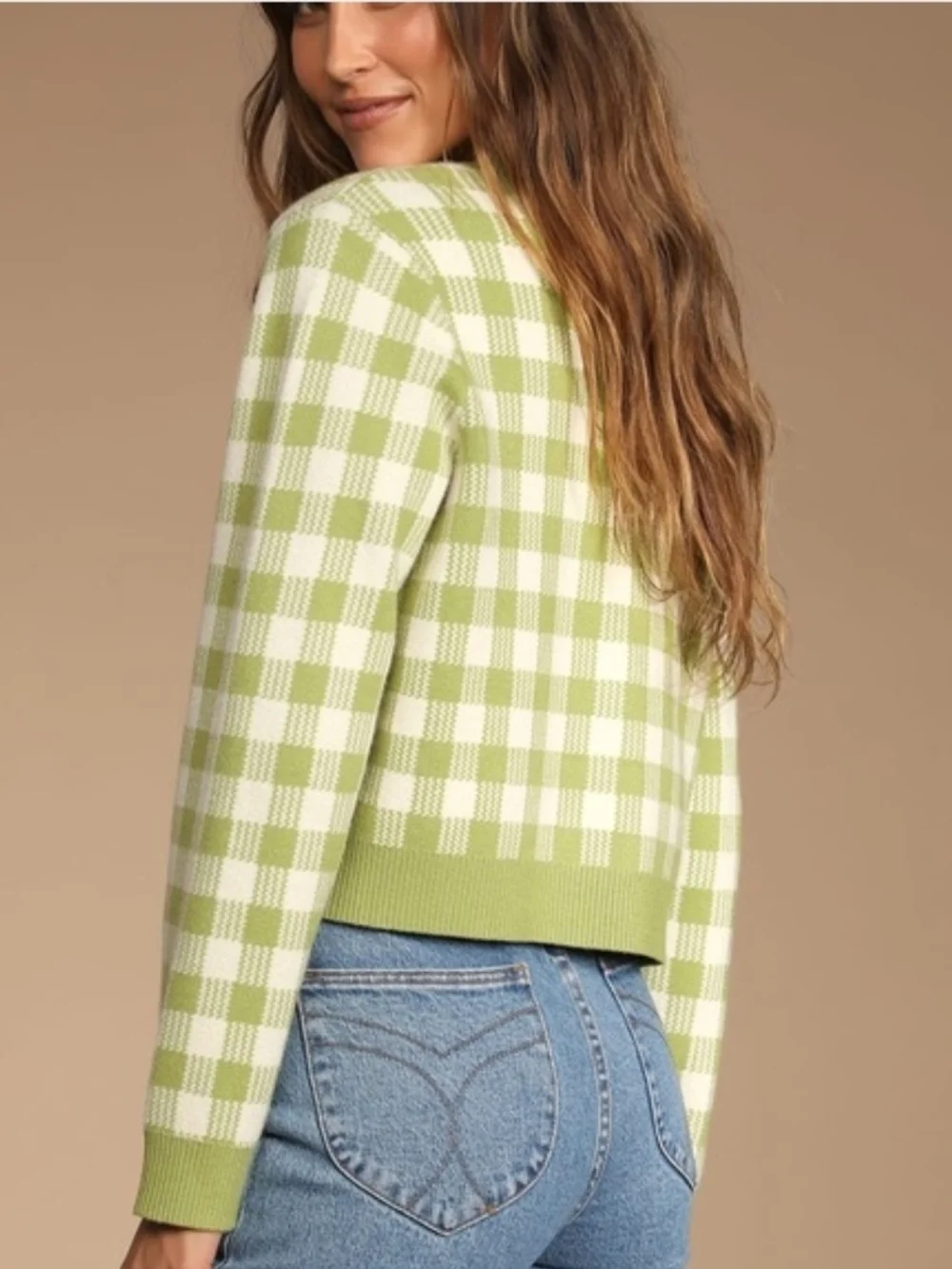 Gingham Knit Cardigan and Tank Set in Sage Green NWOT - Picture 4 of 4